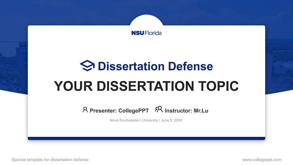 Nova Southeastern University Graduation Thesis Defense PPT Template16:9 ratio PPT effect preview image