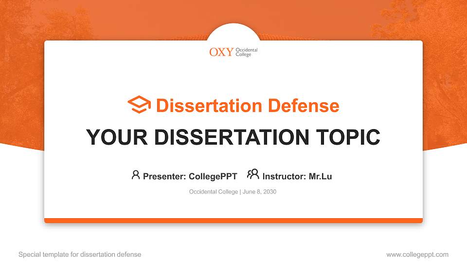 Occidental College Graduation Thesis Defense PPT Template16:9 ratio PPT effect preview image