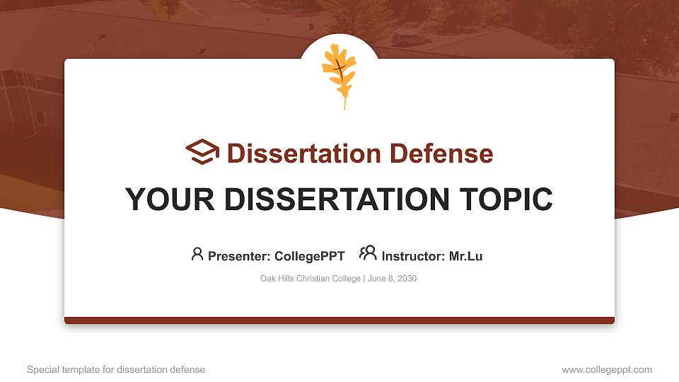 Oak Hills Christian College Graduation Thesis Defense PPT Template16:9 ratio PPT effect preview image
