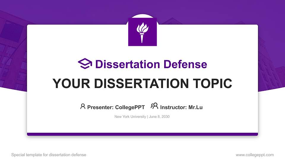 New York University Graduation Thesis Defense PPT Template16:9 ratio PPT effect preview image