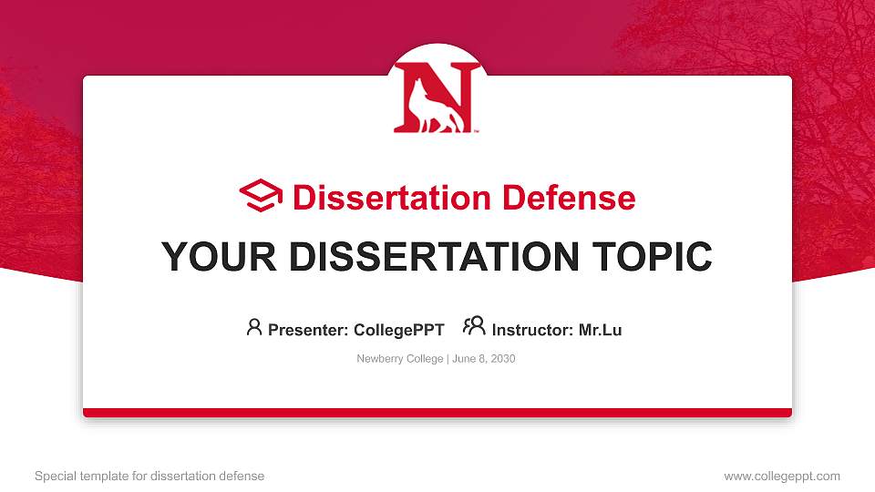 Newberry College Graduation Thesis Defense PPT Template16:9 ratio PPT effect preview image