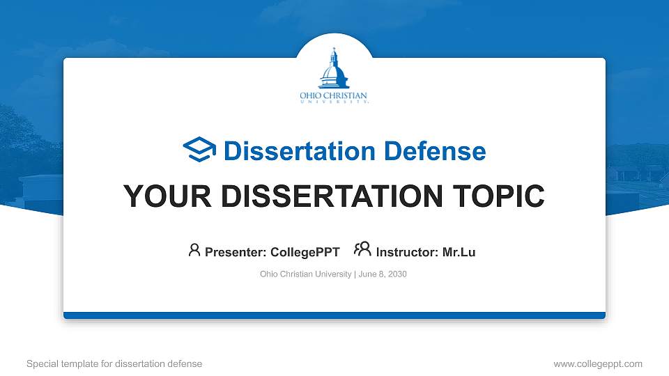 Ohio Christian University Graduation Thesis Defense PPT Template16:9 ratio PPT effect preview image