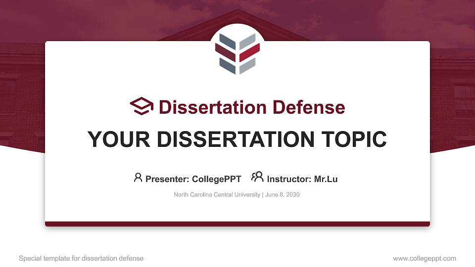 North Carolina Central University Graduation Thesis Defense PPT Template16:9 ratio PPT effect preview image