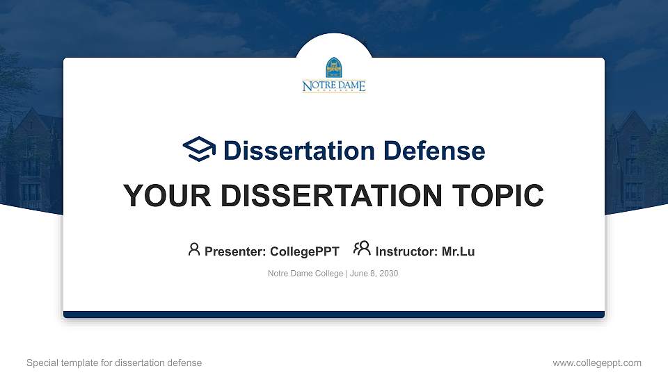 Notre Dame College Graduation Thesis Defense PPT Template16:9 ratio PPT effect preview image
