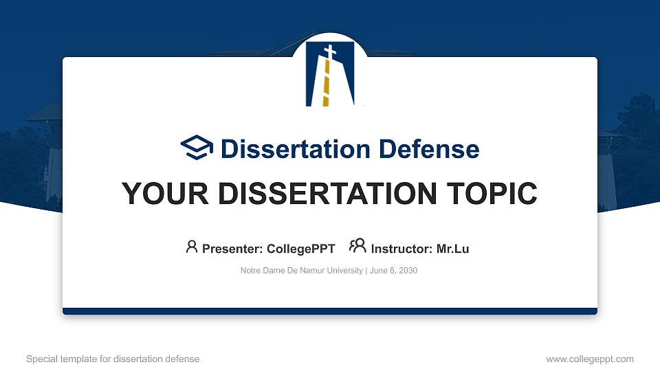 Notre Dame De Namur University Graduation Thesis Defense PPT Template16:9 ratio PPT effect preview image