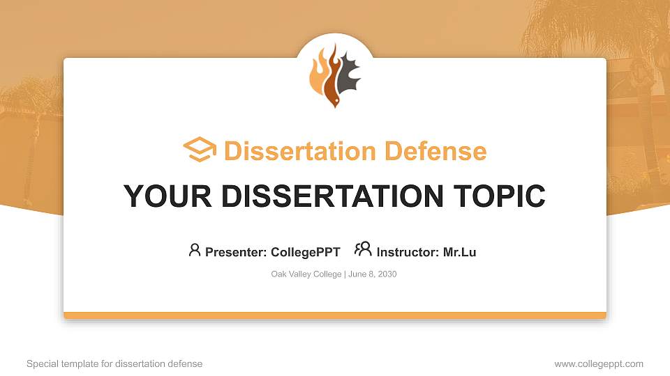 Oak Valley College Graduation Thesis Defense PPT Template16:9 ratio PPT effect preview image1