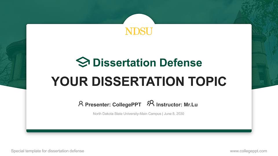 North Dakota State University-Main Campus Graduation Thesis Defense PPT Template16:9 ratio PPT effect preview image