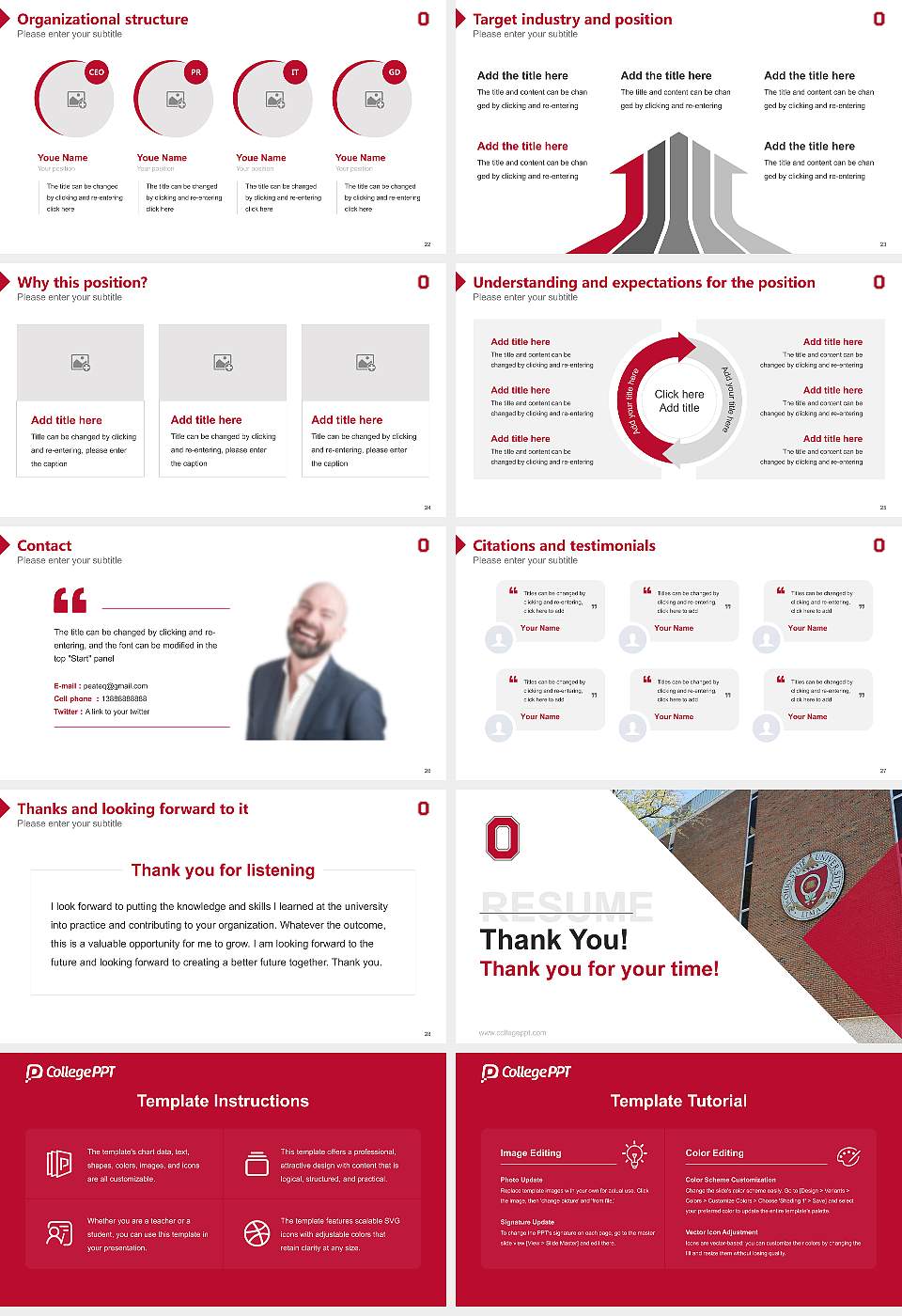Ohio State University-Lima Campus Resume PPT Template16:9 ratio PPT effect preview image4