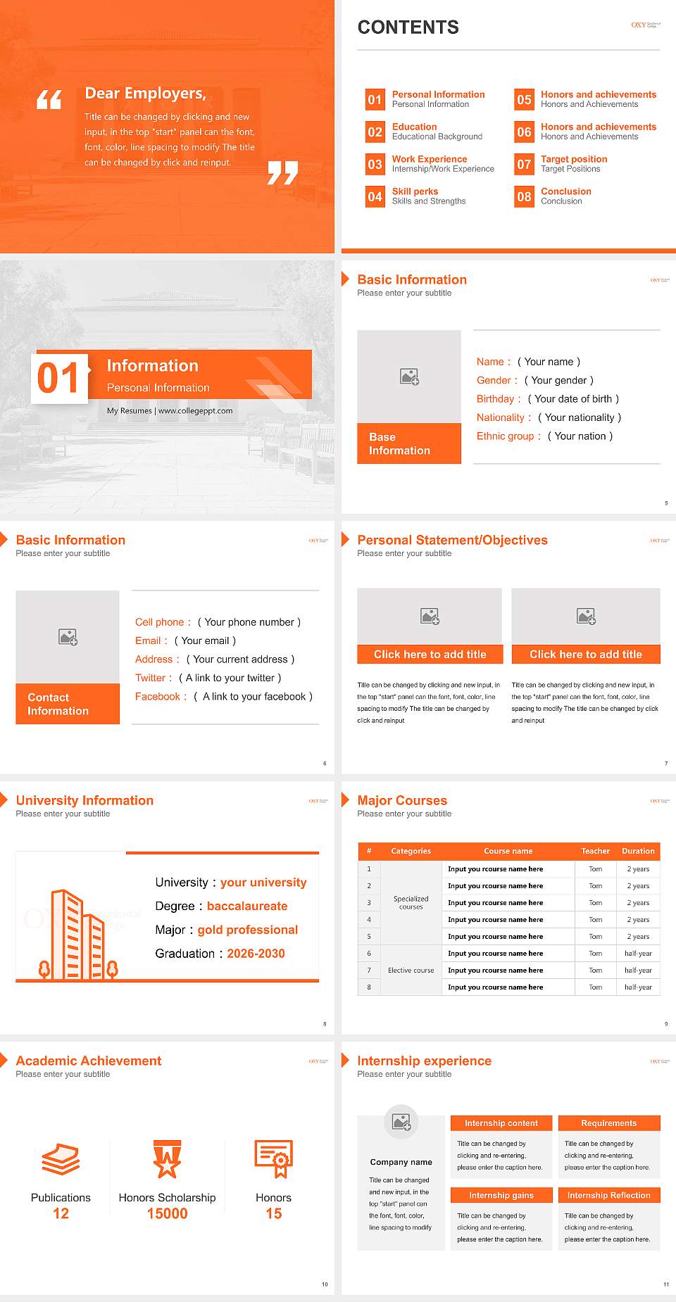 Occidental College Resume PPT Template4:3 ratio PPT effect preview image2