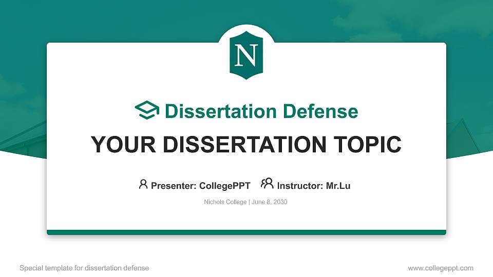 Nichols College Graduation Thesis Defense PPT Template16:9 ratio PPT effect preview image