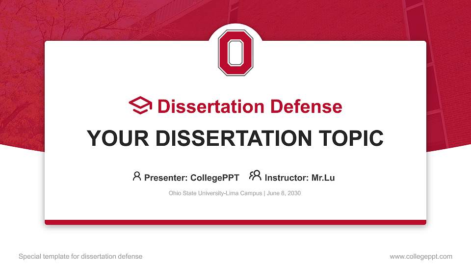 Ohio State University-Lima Campus Graduation Thesis Defense PPT Template16:9 ratio PPT effect preview image