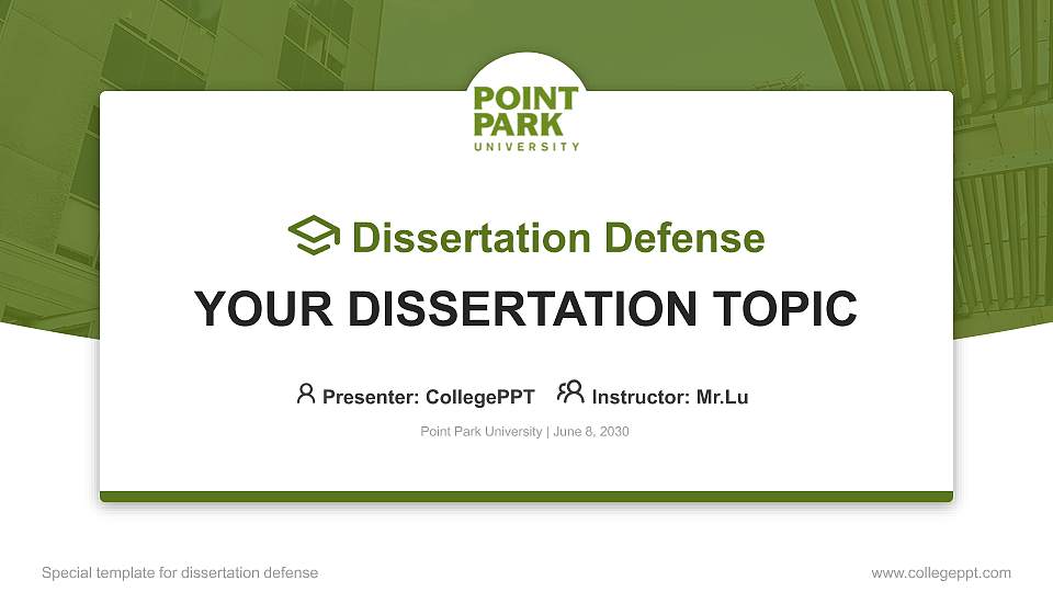 Point Park University Graduation Thesis Defense PPT Template16:9 ratio PPT effect preview image