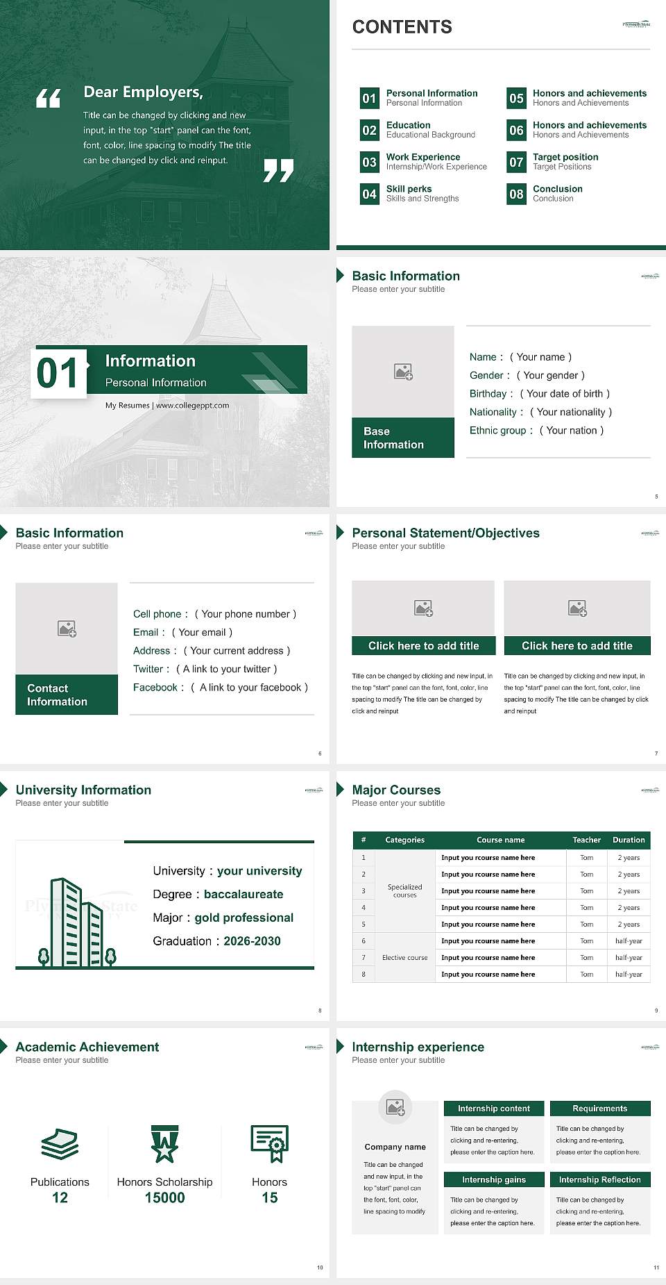 Plymouth State University Resume PPT Template4:3 ratio PPT effect preview image2