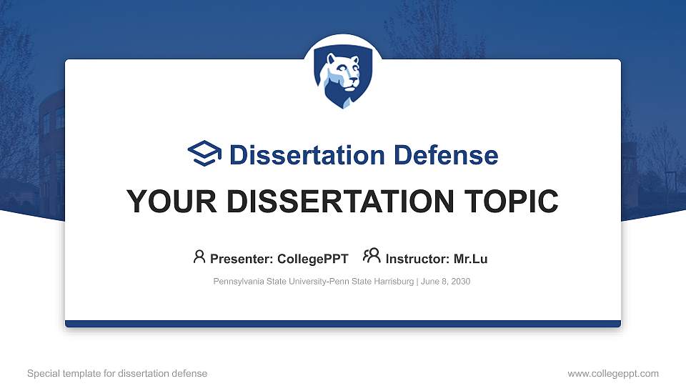 Pennsylvania State University-Penn State Harrisburg Graduation Thesis Defense PPT Template16:9 ratio PPT effect preview image