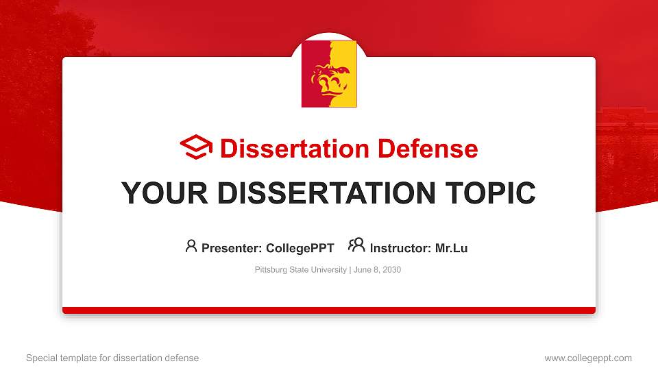 Pittsburg State University Graduation Thesis Defense PPT Template16:9 ratio PPT effect preview image
