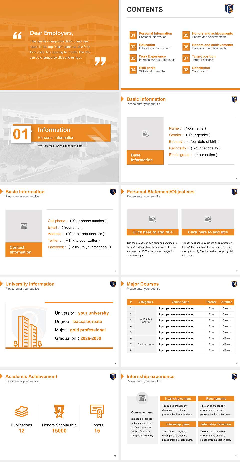 Phoenix Seminary Resume PPT Template4:3 ratio PPT effect preview image2