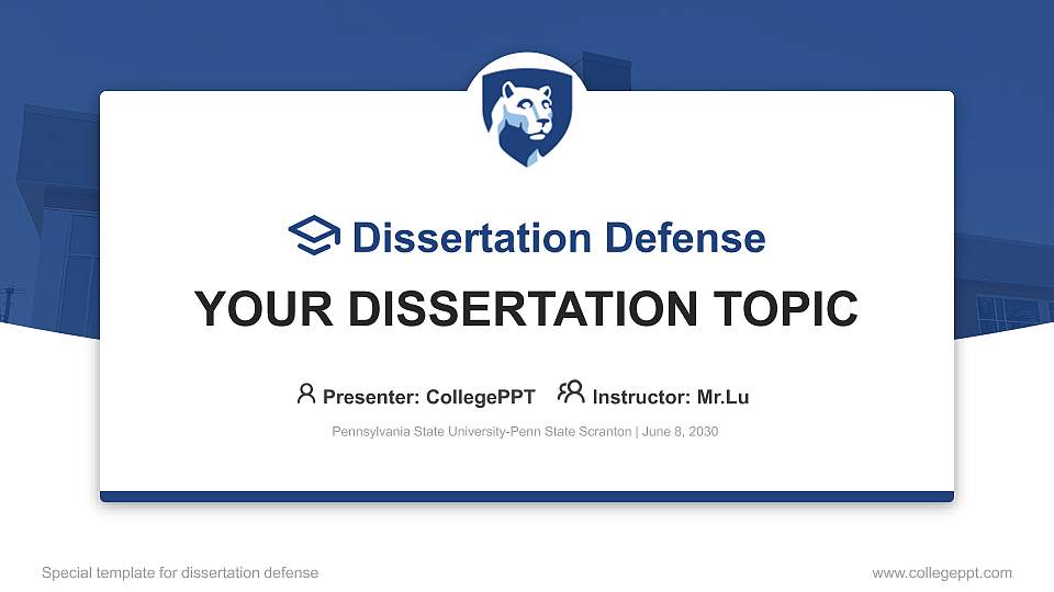 Pennsylvania State University-Penn State Scranton Graduation Thesis Defense PPT Template16:9 ratio PPT effect preview image