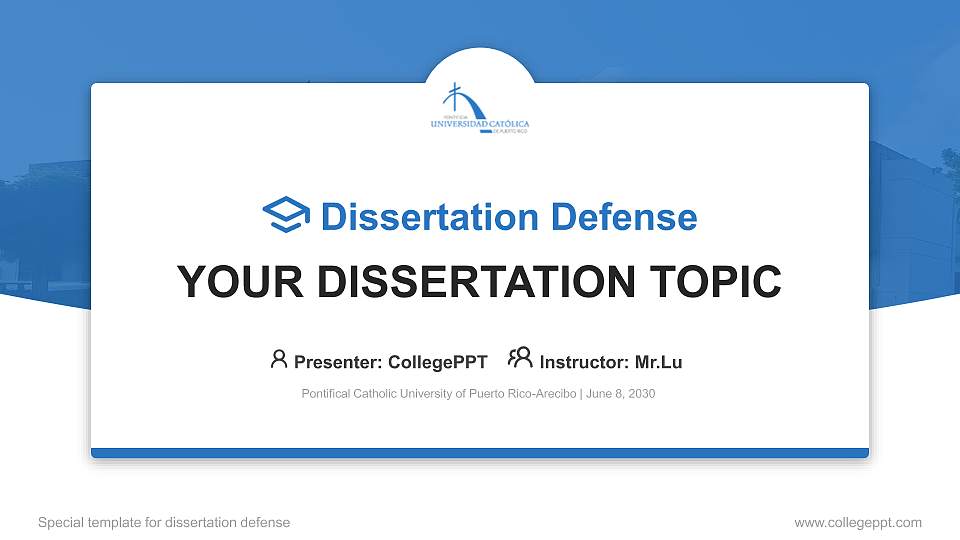 Pontifical Catholic University of Puerto Rico-Arecibo Graduation Thesis Defense PPT Template16:9 ratio PPT effect preview image