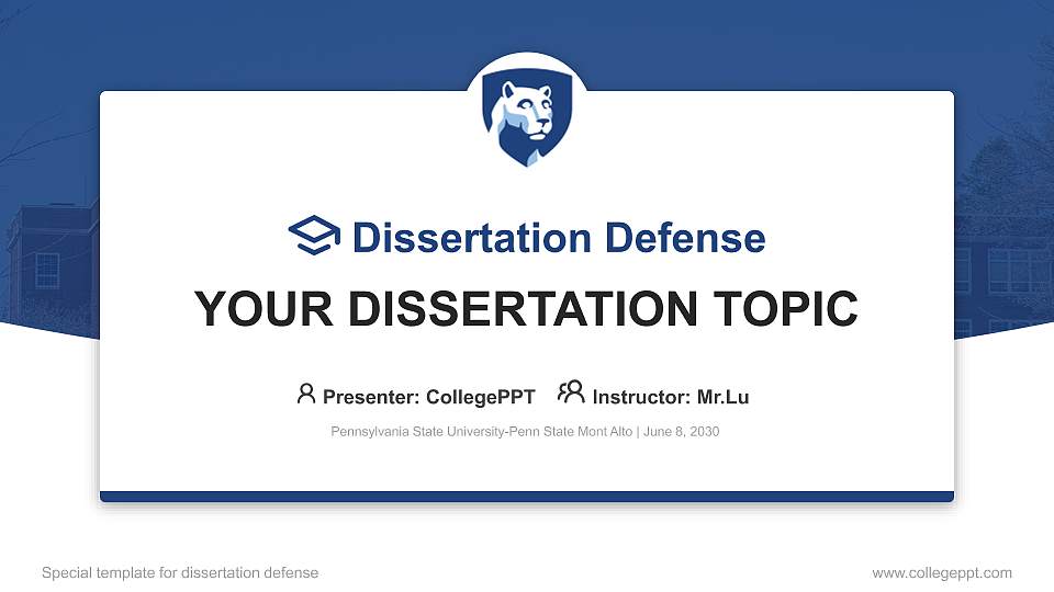Pennsylvania State University-Penn State Mont Alto Graduation Thesis Defense PPT Template16:9 ratio PPT effect preview image