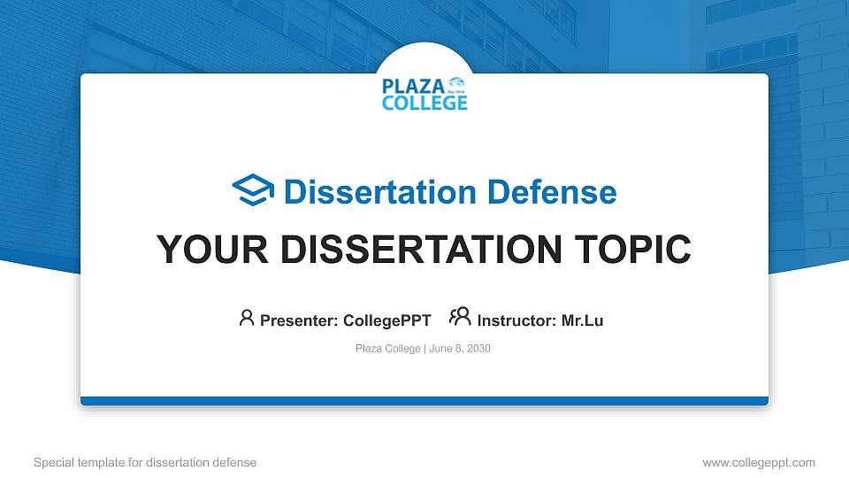 Plaza College Graduation Thesis Defense PPT Template16:9 ratio PPT effect preview image