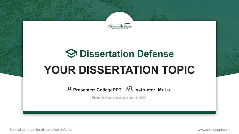 Plymouth State University Graduation Thesis Defense PPT Template16:9 ratio PPT effect preview image1