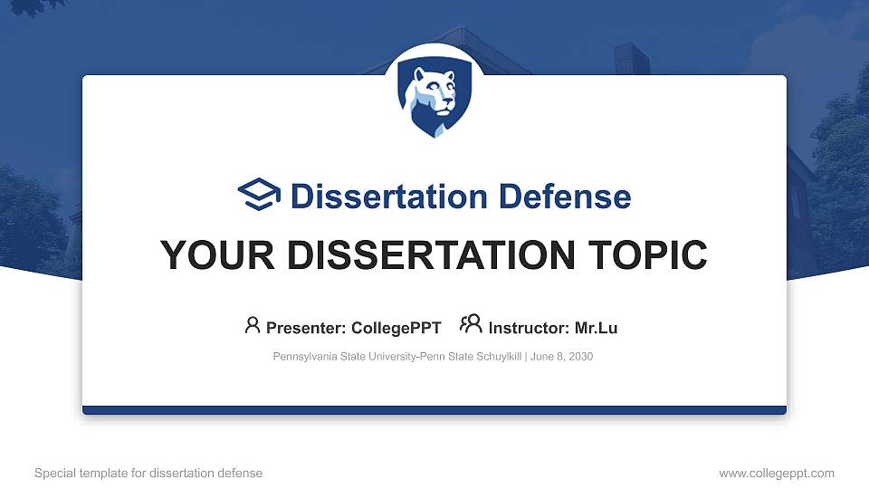 Pennsylvania State University-Penn State Schuylkill Graduation Thesis Defense PPT Template16:9 ratio PPT effect preview image