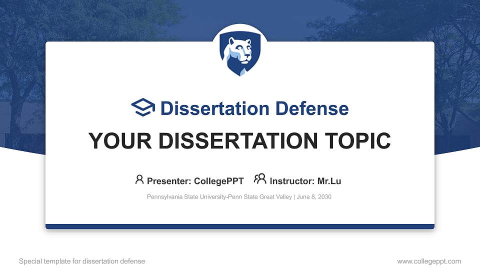 Pennsylvania State University-Penn State Great Valley Graduation Thesis Defense PPT Template16:9 ratio PPT effect preview image