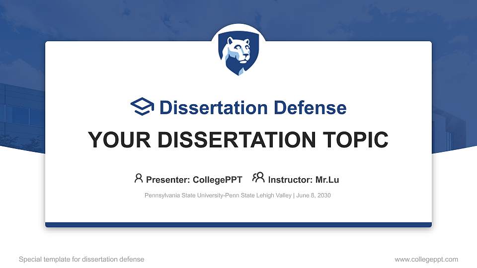 Pennsylvania State University-Penn State Lehigh Valley Graduation Thesis Defense PPT Template16:9 ratio PPT effect preview image