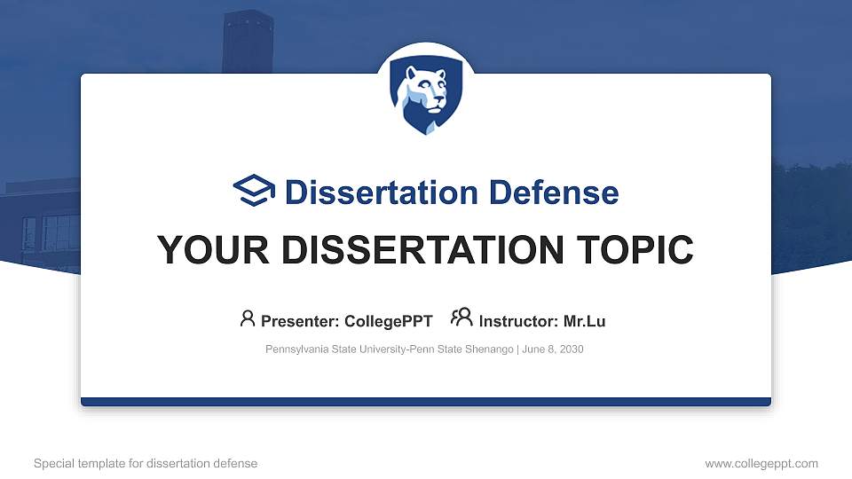 Pennsylvania State University-Penn State Shenango Graduation Thesis Defense PPT Template16:9 ratio PPT effect preview image