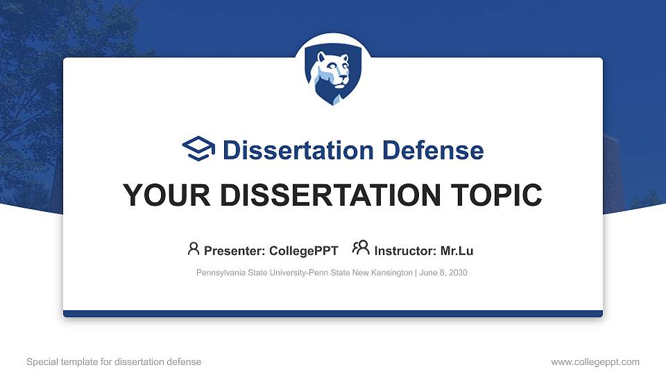 Pennsylvania State University-Penn State New Kensington Graduation Thesis Defense PPT Template16:9 ratio PPT effect preview image