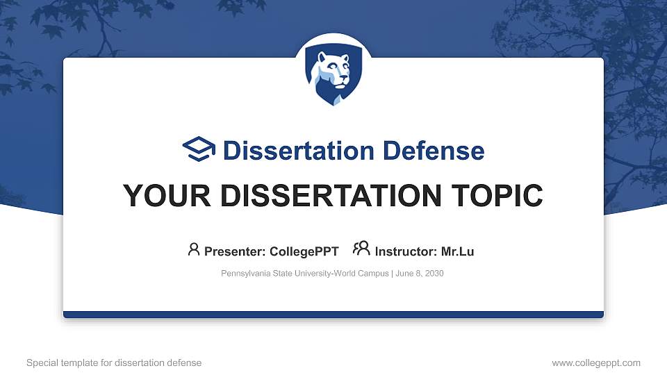 Pennsylvania State University-World Campus Graduation Thesis Defense PPT Template16:9 ratio PPT effect preview image