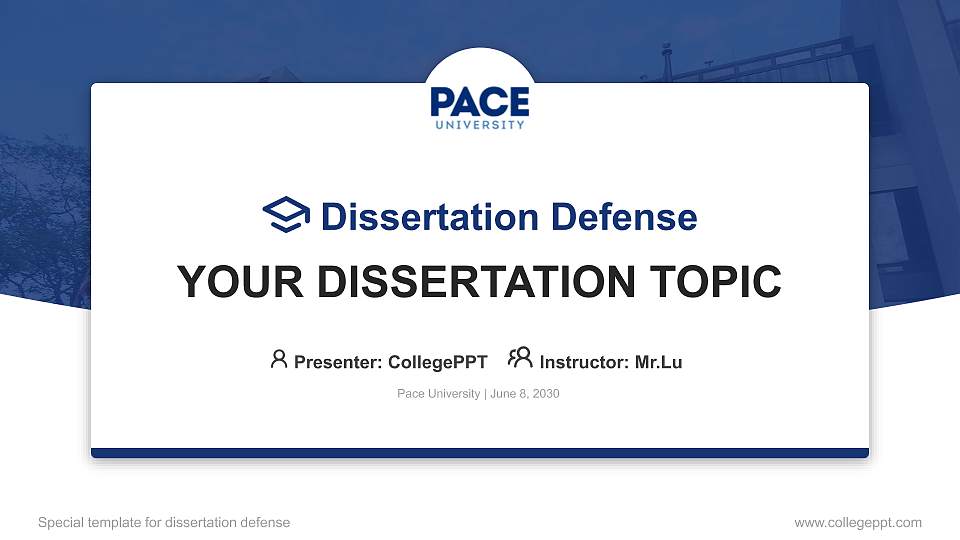 Pace University Graduation Thesis Defense PPT Template16:9 ratio PPT effect preview image