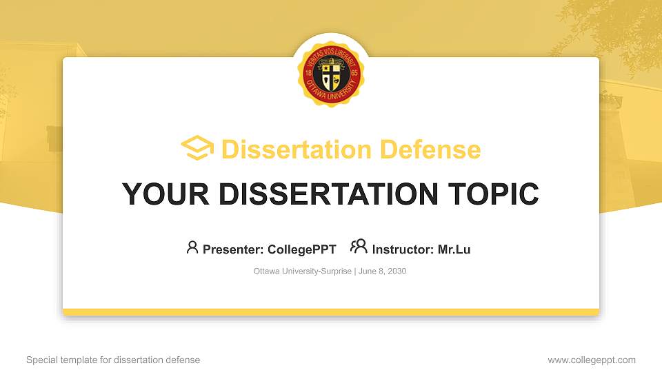 Ottawa University-Surprise Graduation Thesis Defense PPT Template16:9 ratio PPT effect preview image