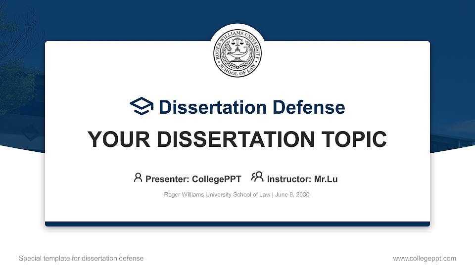 Roger Williams University School of Law Graduation Thesis Defense PPT Template16:9 ratio PPT effect preview image