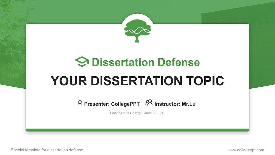 Pacific Oaks College Graduation Thesis Defense PPT Template16:9 ratio PPT effect preview image
