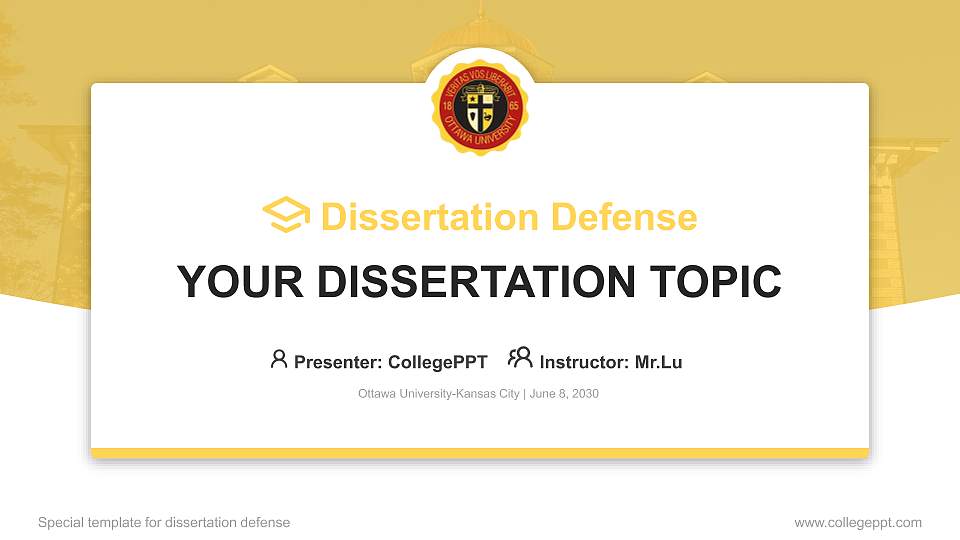 Ottawa University-Kansas City Graduation Thesis Defense PPT Template16:9 ratio PPT effect preview image