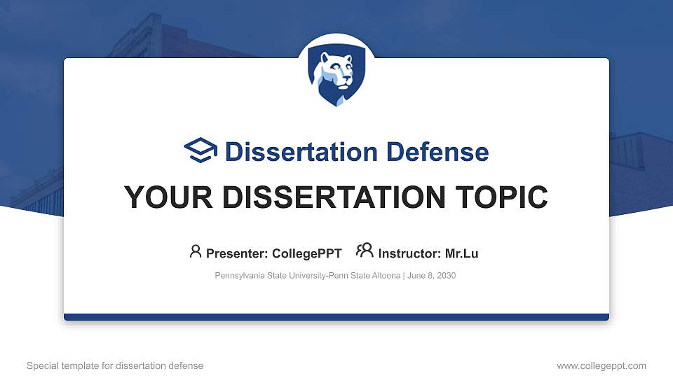 Pennsylvania State University-Penn State Altoona Graduation Thesis Defense PPT Template16:9 ratio PPT effect preview image