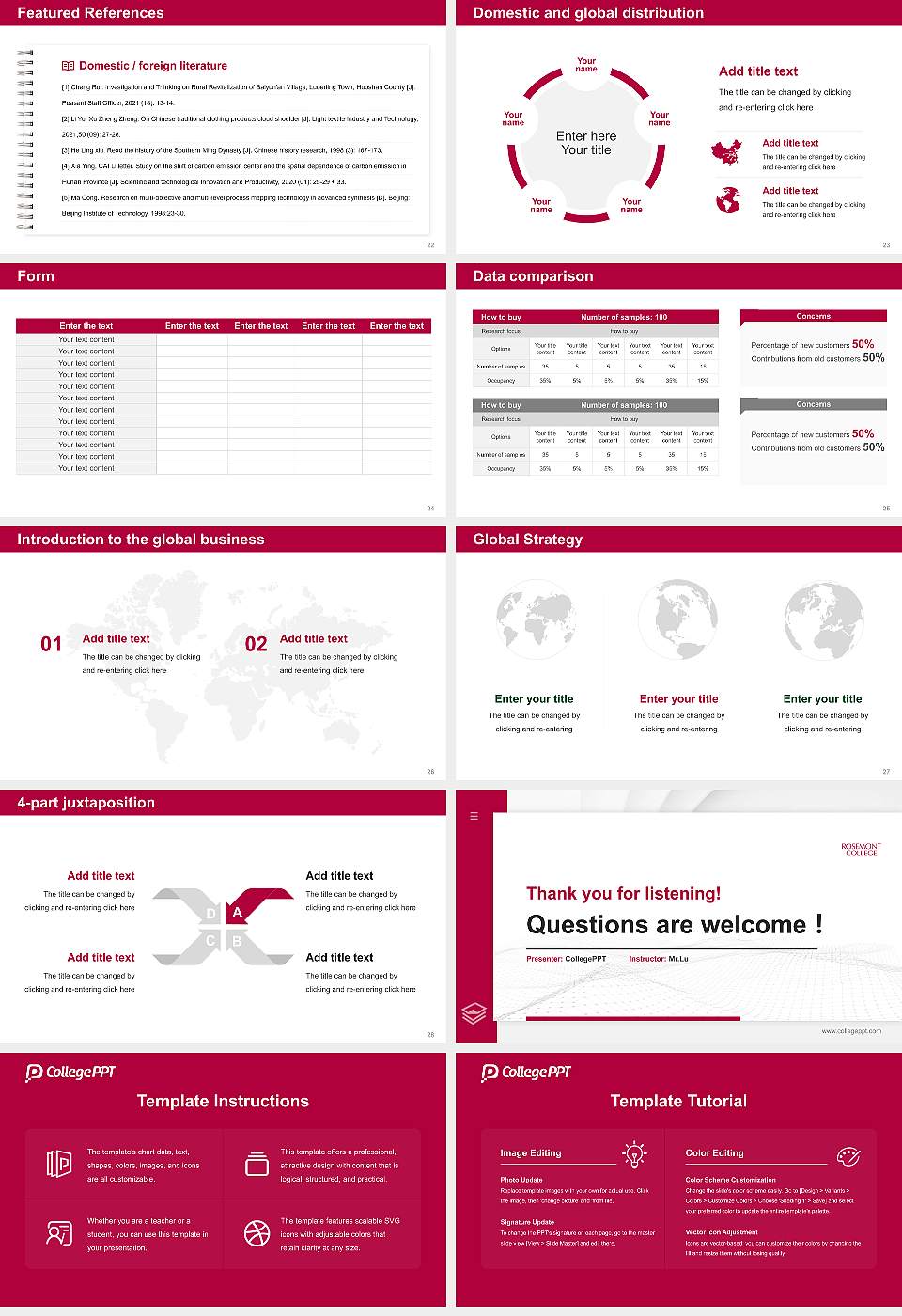 Rosemont College Thesis Proposal/Graduation Defense PPT Template16:9 ratio PPT effect preview image4