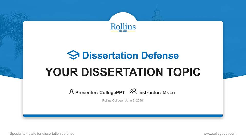 Rollins College Graduation Thesis Defense PPT Template16:9 ratio PPT effect preview image