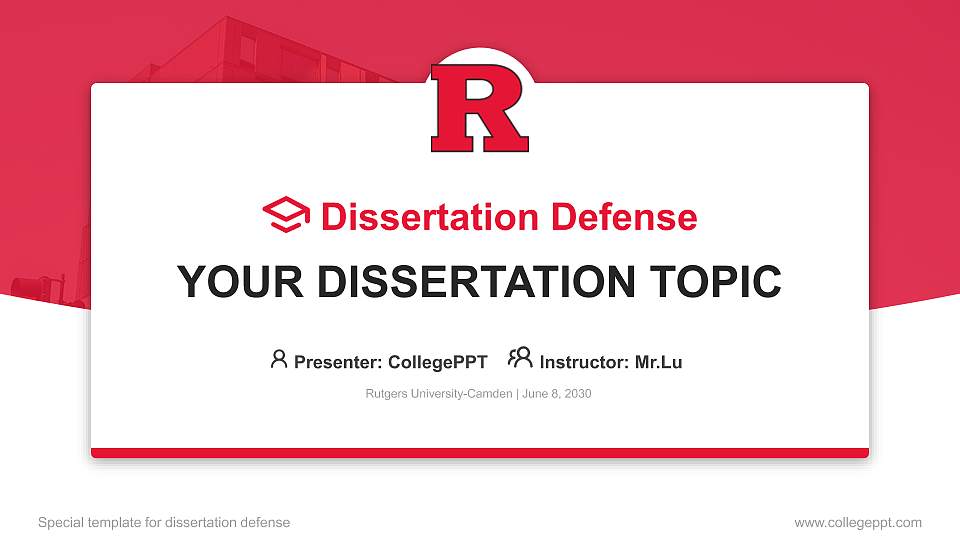 Rutgers University-Camden Graduation Thesis Defense PPT Template16:9 ratio PPT effect preview image