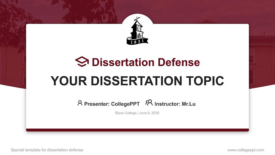 Ripon College Graduation Thesis Defense PPT Template16:9 ratio PPT effect preview image