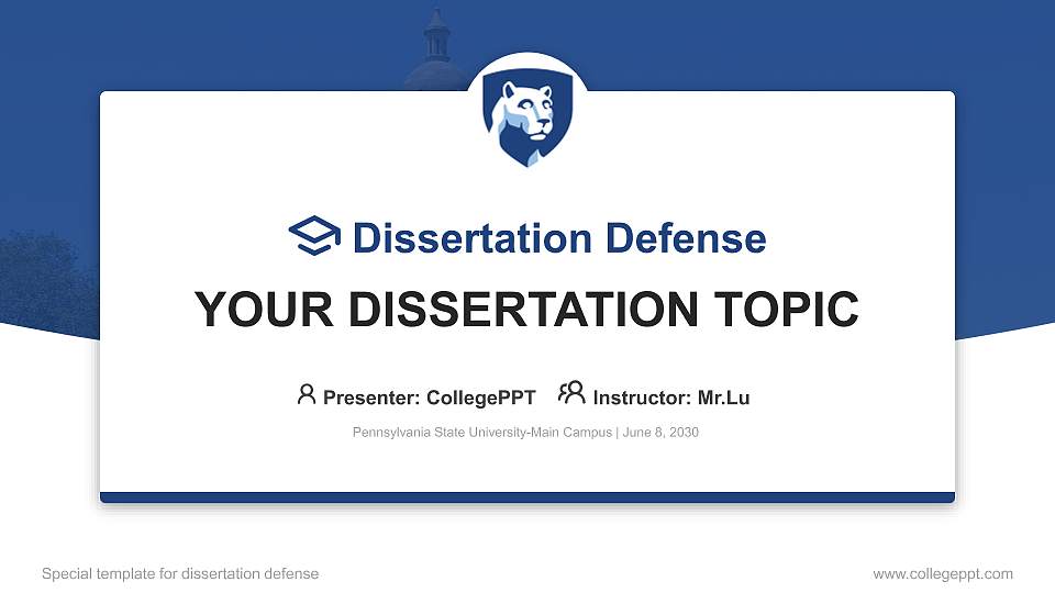 Pennsylvania State University-Main Campus Graduation Thesis Defense PPT Template16:9 ratio PPT effect preview image