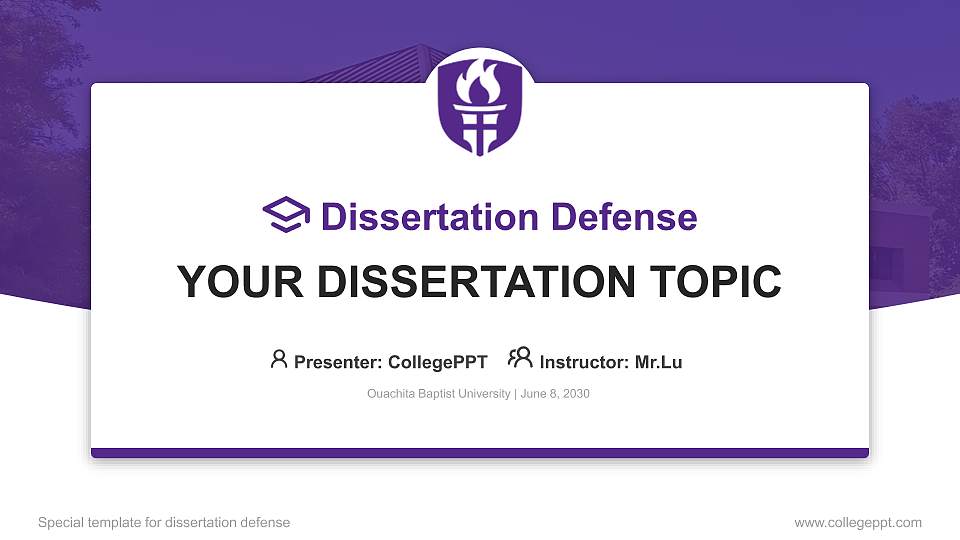 Ouachita Baptist University Graduation Thesis Defense PPT Template16:9 ratio PPT effect preview image