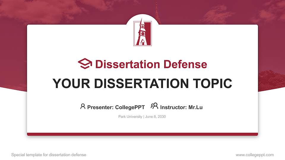 Park University Graduation Thesis Defense PPT Template16:9 ratio PPT effect preview image
