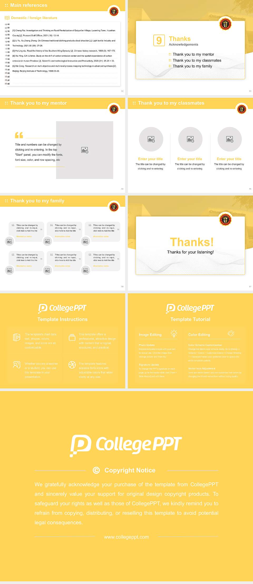 Ottawa University-Surprise Graduation Thesis Defense PPT Template4:3 ratio PPT effect preview image7