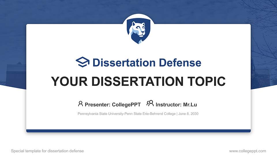 Pennsylvania State University-Penn State Erie-Behrend College Graduation Thesis Defense PPT Template16:9 ratio PPT effect preview image