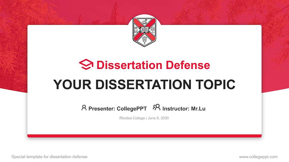 Rhodes College Graduation Thesis Defense PPT Template16:9 ratio PPT effect preview image