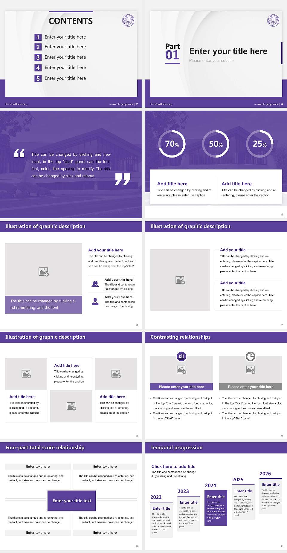 Rockford University Thesis Proposal/Graduation Defense PPT Template4:3 ratio PPT effect preview image2