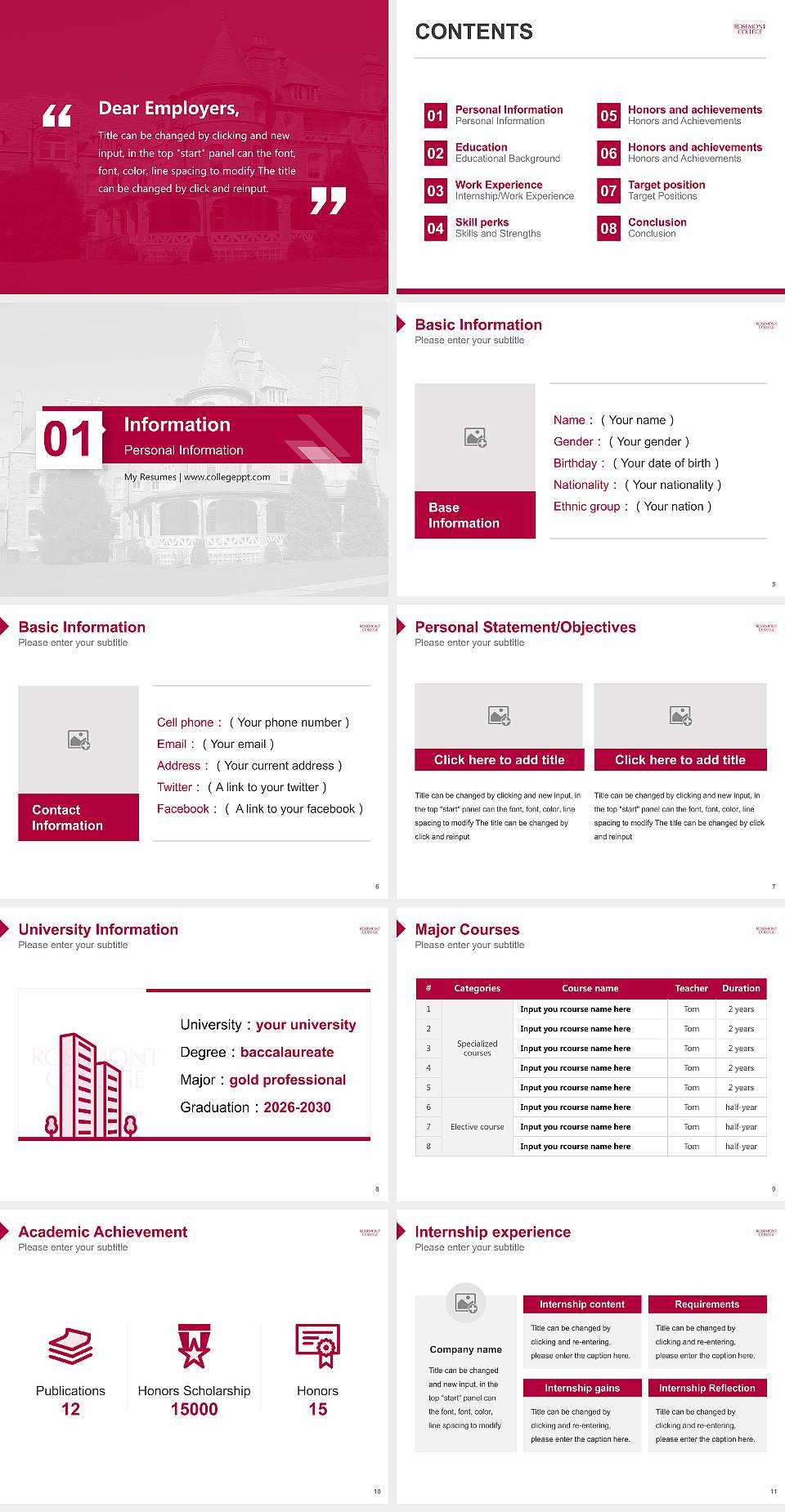 Rosemont College Resume PPT Template4:3 ratio PPT effect preview image2