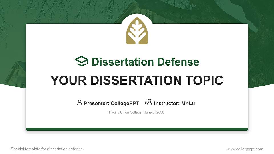 Pacific Union College Graduation Thesis Defense PPT Template16:9 ratio PPT effect preview image
